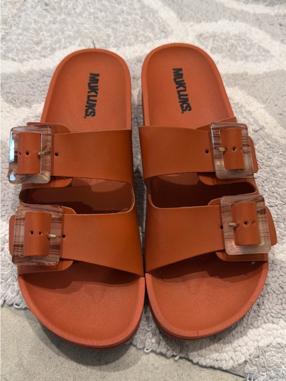 Muk Luks Orange Double-Buckle Slide Sandals